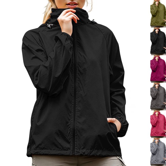 Women's Waterproof Hooded Rain Jacket Lightweight Packable Windbreaker Coat with Pockets 2026 Outdoor Hiking Travel Raincoat,L,Black