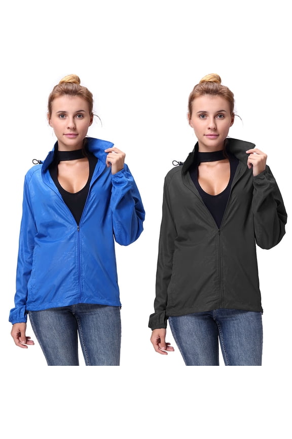 Women's Waterproof Hooded Rain Jacket Windbreaker Lightweight Packable Wind Coat Jogging Jacket