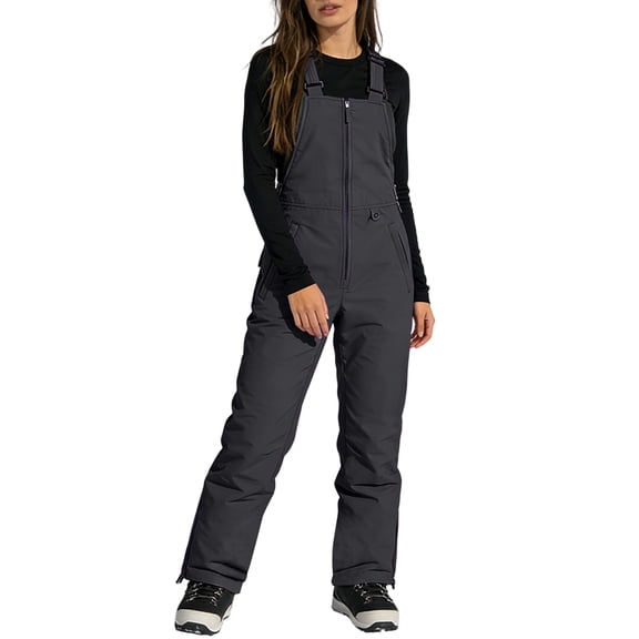 Women’s Waterproof Insulated Bib Overalls Adjustable Strap Full Zip Front Winter Snow Pants for Outdoor Activities Ski Clothes Black S