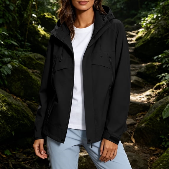 Women's Waterproof Jacket Baeitkot Women's Outdoor Windproof and Waterproof Jacket for Spring and Work Hiking and Travel Black XXL