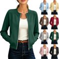 thumbnail image 1 of Women's Waterproof Jackets Women's Solid Color Crew Neck Ribbed Raglan Sleeve Zip-Up Jacket Casual Outerwear Green Xl, 1 of 9