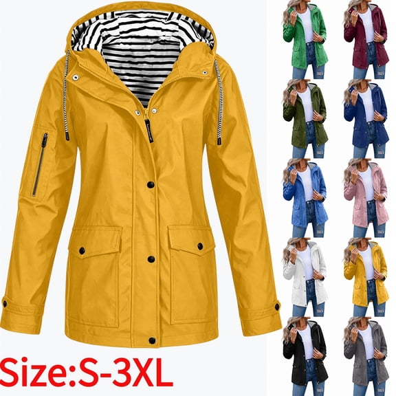 Women's Waterproof Lined Hooded Jacket, Casual Windproof Coat with Pockets & Adjustable Cuffs, S-3XL