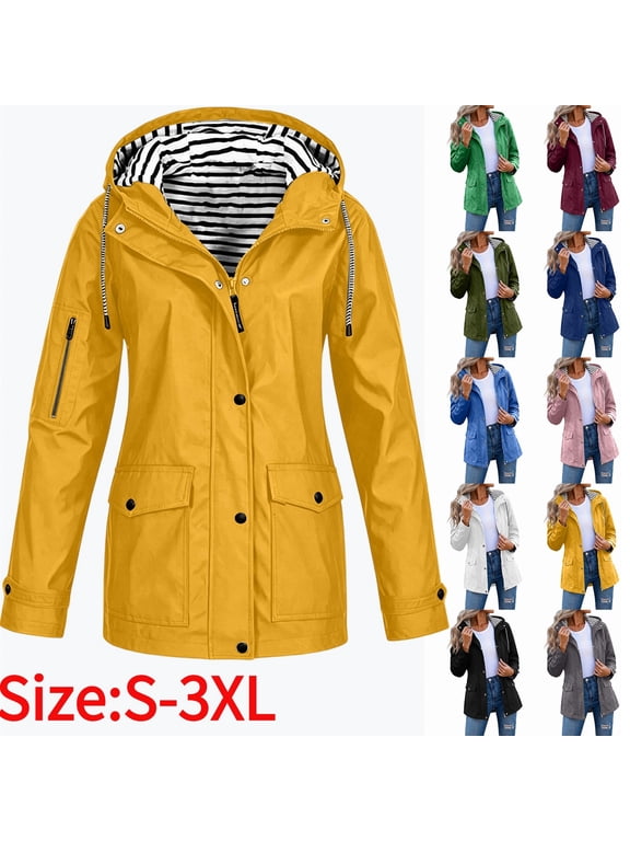 Women's Waterproof Lined Hooded Jacket, Casual Windproof Coat with Pockets & Adjustable Cuffs, S-3XL