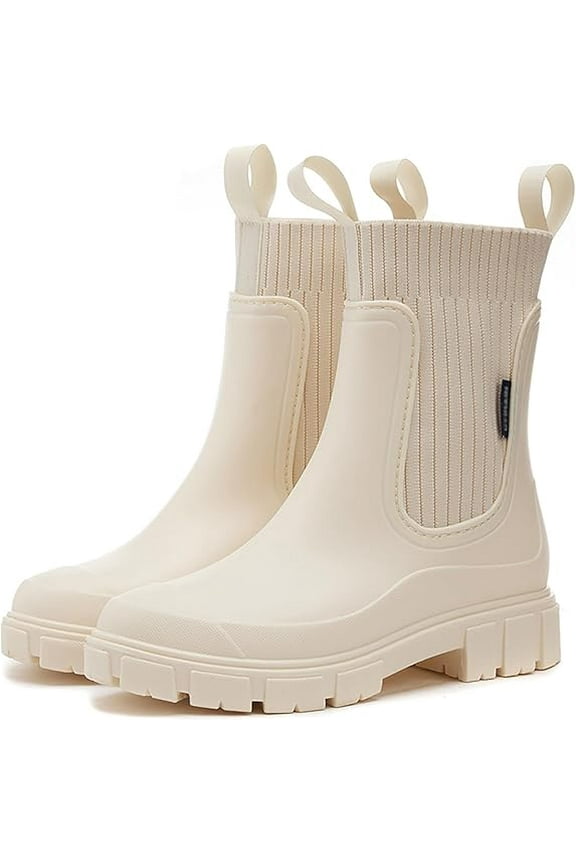 Women's Waterproof Lug Sole Chelsea Ankle Boots fashion slip-on Platform Chunky Heel Combat booties Casual Comfortable non-slip outdoor work Rain shoes Boots