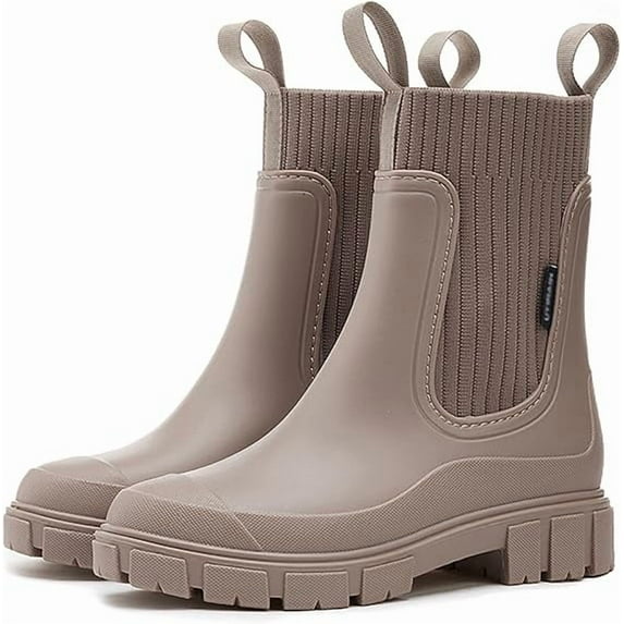 Women's Waterproof Lug Sole Chelsea Ankle Boots fashion slip-on Platform Chunky Heel Combat booties Casual Comfortable non-slip outdoor work Rain shoes Boots