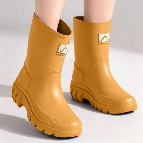 Women's Waterproof Mid-Calf Rain Boots Lightweight Rubber Garden Shoes with Wide Calf and Anti-Slip Sole for Outdoor Farm Work Yellow 8.5