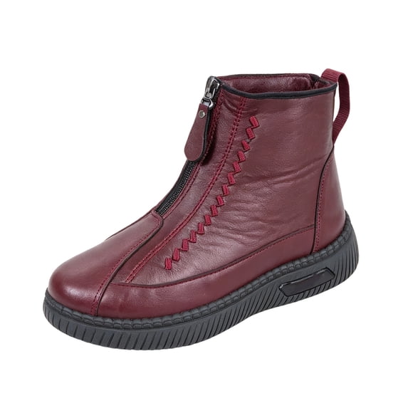 Women's Waterproof Non-Slip Cotton Leather Boots with Front Zipper, Ladies Ankle Booties Winter Outdoor Warm Fleece Lined Ankle Boots, Comfortable Thermal Walking Snow Shoes