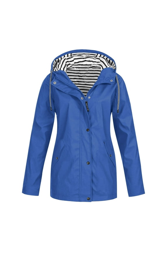 Women's Waterproof Outdoor Hiking Parka Mid Length Hooded Jacket with Zip and Snap Closure Drawstring Design Functional Windproof Outerwear for Outdoor Activities