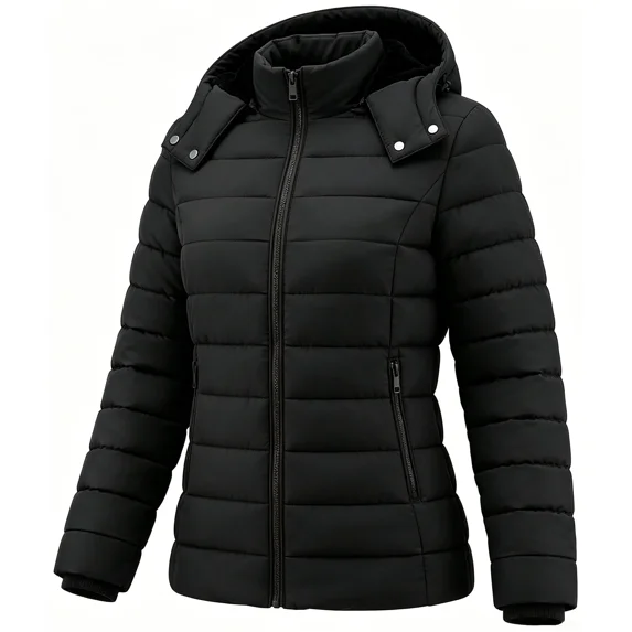 Puffer Jacket for Women Waterproof Quilted Warm Winter Coat Ultra Light Weight Short Down Jacket, Black L