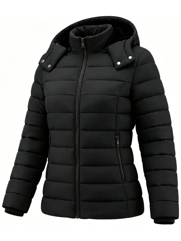 Puffer Jacket for Women Waterproof Quilted Warm Winter Coat Ultra Light Weight Short Down Jacket, Black M