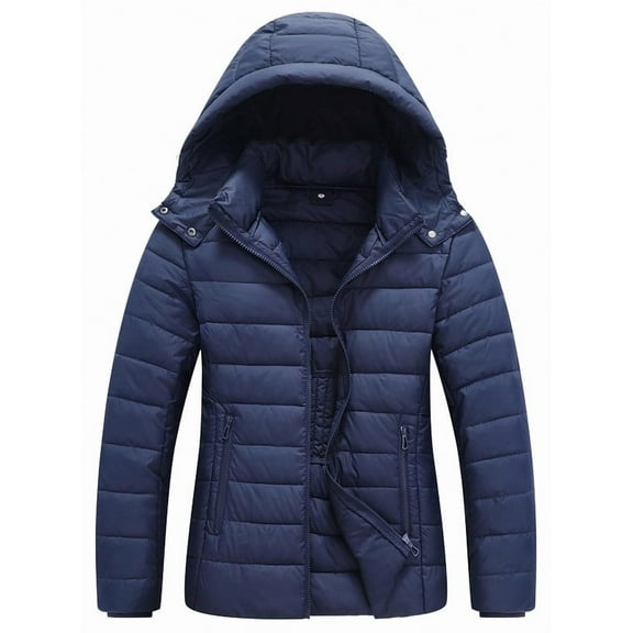 Women's Hooded Puffer Jacket Lightweight Warm Puffy Quilted Winter Coat Waterpoof Jackets for Cold Weather, Navy S