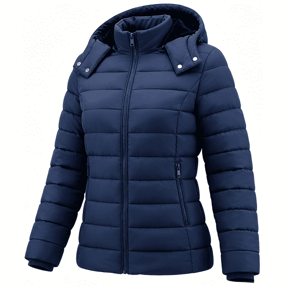 Women's Hooded Puffer Jacket Lightweight Warm Puffy Quilted Winter Coat Waterpoof Jackets for Cold Weather, Navy XL