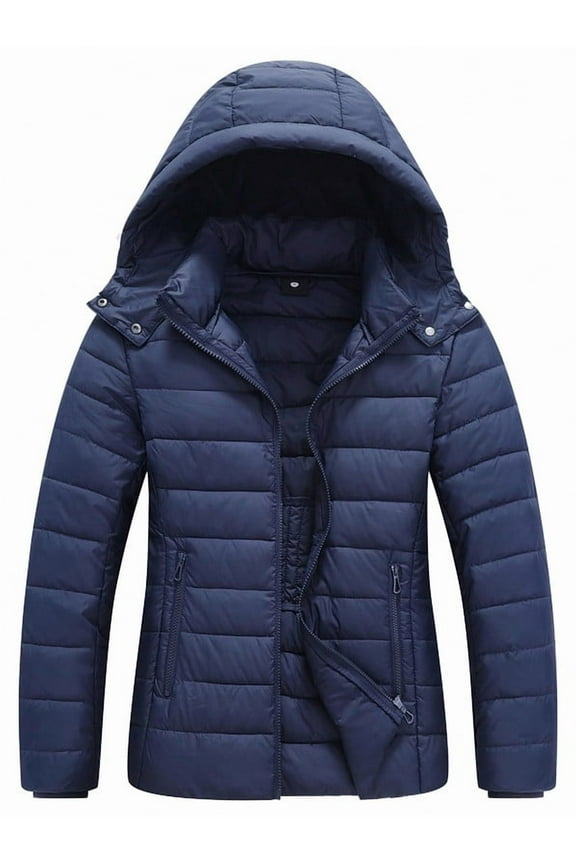 Women's Hooded Puffer Jacket Lightweight Warm Puffy Quilted Winter Coat Waterpoof Jackets for Cold Weather, Navy XXL