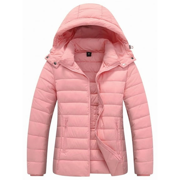 Women's Lightweight Long-Sleeve Water-Resistant Puffer Jacket Hooded Winter Down Coat, Pink M