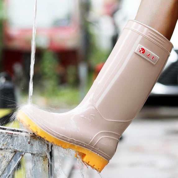 Women's Waterproof Rain Boots - High-Cut, Casual, PVC Material, Non-Slip Sole, Perfect for Spring and Summer Outdoor Wet Weather Khaki