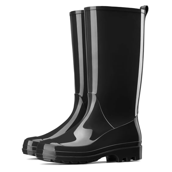 Women's Waterproof Rain Boots, Non-Slip PVC Gardening Boots with Arch Support, Black, Size 8