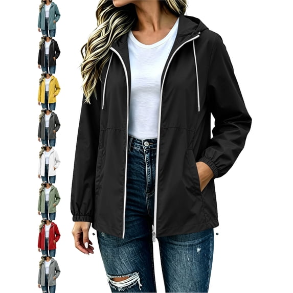 Women's Waterproof Rain Jacket Hooded Full Zip Long Sleeve Windproof Casual Outdoor Winter Jacket