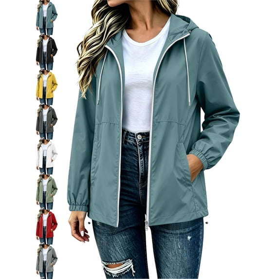 Women's Waterproof Rain Jacket Hooded Full Zip Long Sleeve Windproof Casual Outdoor Winter Jacket