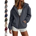 thumbnail image 1 of Women's Waterproof Rain Jacket Hooded Full Zip Long Sleeve Windproof Oversized Outdoor Hiking Winter Jacket, 1 of 9