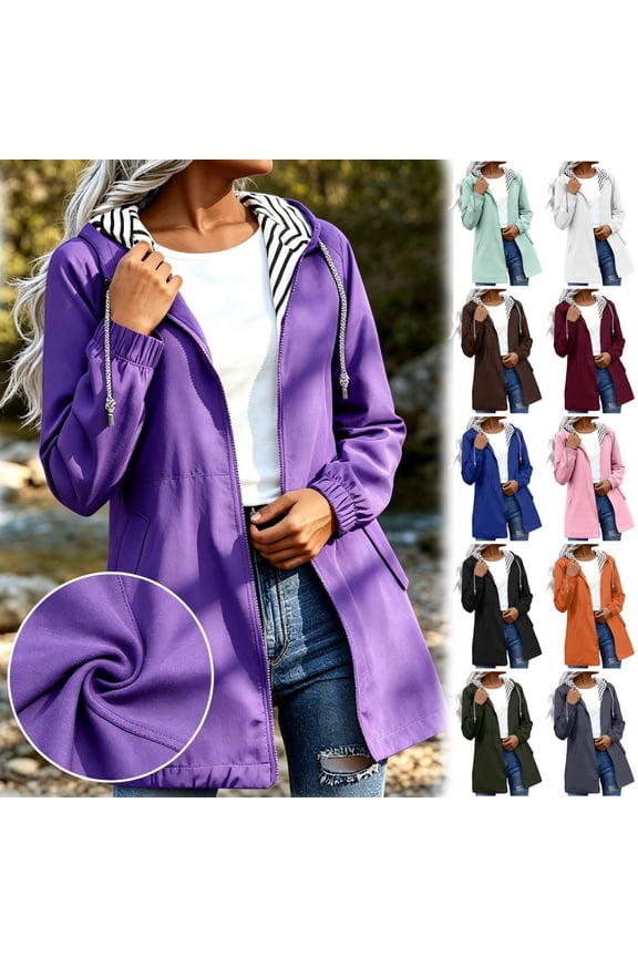 Women's Waterproof Rain Jacket Hooded Windproof Loose Fit Coat with Pockets Outdoor Hiking Jacket Raincoat for Women Spring Fall Windbreaker | CSEONE,Black L