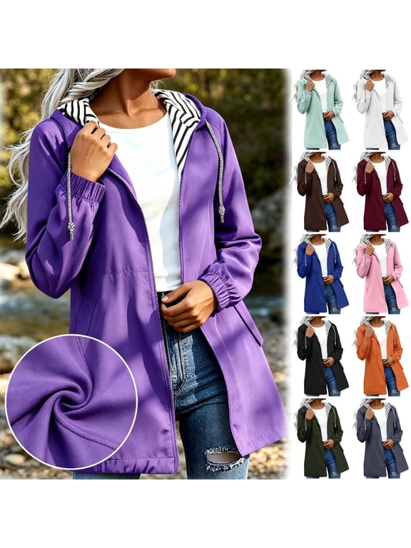 Women's Waterproof Rain Jacket Hooded Windproof Loose Fit Coat with Pockets Outdoor Hiking Jacket Raincoat for Women Spring Fall Windbreaker | CSEONE,Blue S