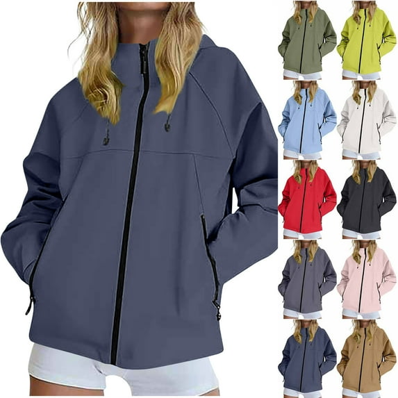 Women's Waterproof Rain Jacket Lightweight Raincoat Hooded Hiking Jacket Softshell Windbreaker Hooded Pocket Zipper Jacket Outdoor Mountaineering Clothing Sports Jacket
