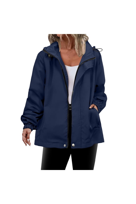Women's Waterproof Rain Jacket Relaxed Fit Lightweight Windbreaker Hooded Raincoat With Pockets for Outdoor