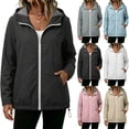 thumbnail image 1 of Women's Waterproof Rain Jacket Women's Solid Color Jacket And Winter Fashion Casual Striped Lining Waterproof Hem Drawstring Hooded Drawstring Jacket, 1 of 9