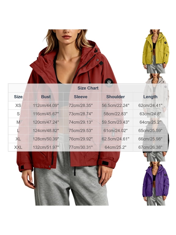 Women's Waterproof Rain Jacket Zip Up Windproof Drawstring Cargo Hooded Outdoor Cycling Hiking Fall Raincoats