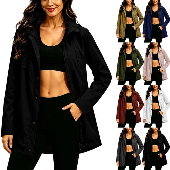 Women's Waterproof Rain Jackets Oversized Lightweight Solid Color Hooded Windproof Casual Jacket Outdoor Hiking Sport