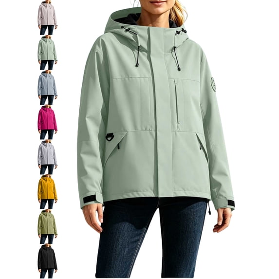 Women's Waterproof Rain Jackets Zip Up Oversized Hooded Long Sleeve Outdoor Pocket Fall Winter Jacket