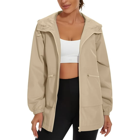 Women's Waterproof Raincoat Lightweight Rain Jacket Hooded Softshell Windproof with Zip Pockets for Hiking Outdoor Activities
