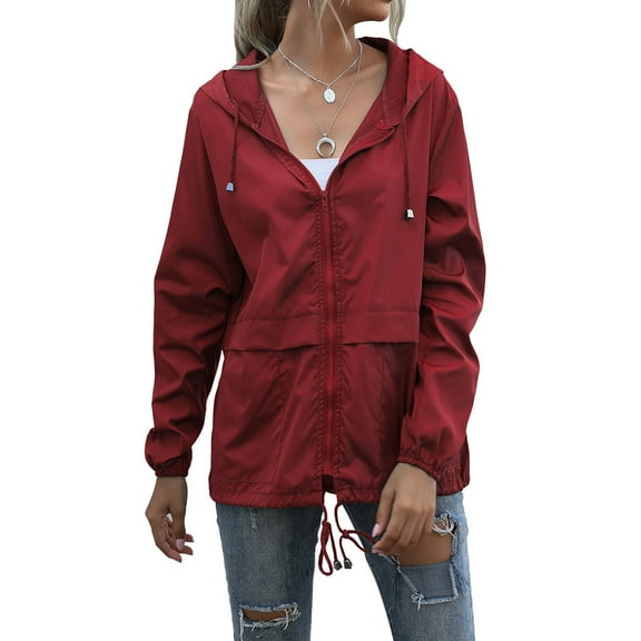Women's Waterproof Raincoat Lightweight Rain Jacket Hooded Windbreaker with Pockets for Outdoor Casual Zip Up Hoodie