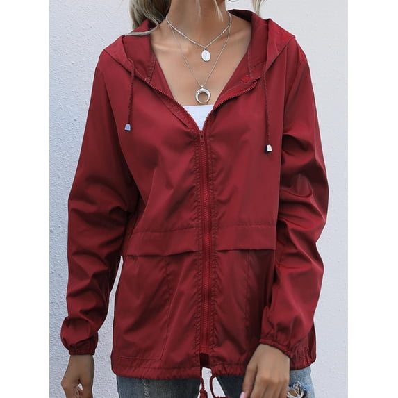 Women's Waterproof Raincoat Lightweight Rain Jacket Hooded Windbreaker with Pockets for Outdoor