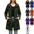 thumbnail image 1 of Women's Waterproof Raincoat Long Hooded Jacket Full Zip Drawstring Cinched Waist Trench Coat Windproof for Hiking Outdoor Travel, Army Green, L, 1 of 6