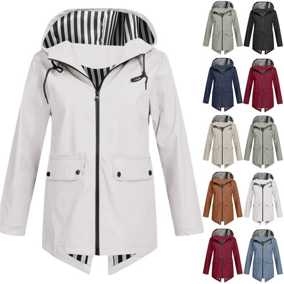 Women's Waterproof Raincoat Outdoor Hiking Women Lined Rain Jacket Lightweight Jackets Trench Coats Plus Size Hooded Windproof Loose Coat Tops With Pocket