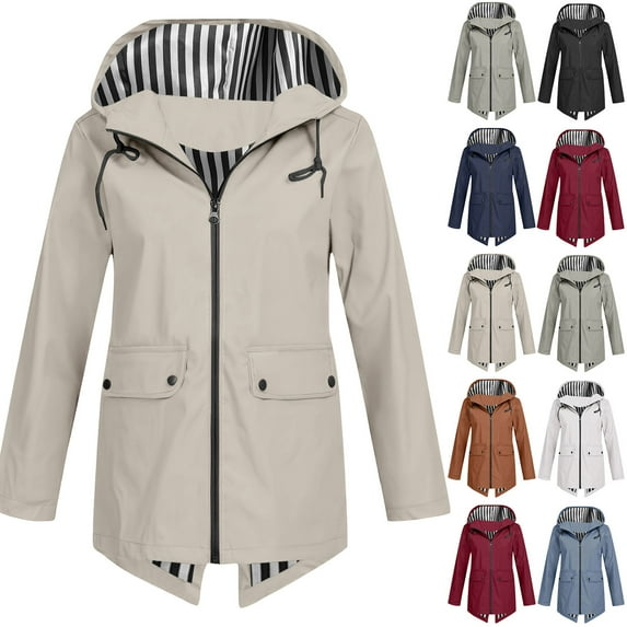 Women's Waterproof Raincoat Outdoor Hiking Women Lined Rain Jacket Lightweight Jackets Trench Coats Plus Size Hooded Windproof Loose Coat Tops With Pocket
