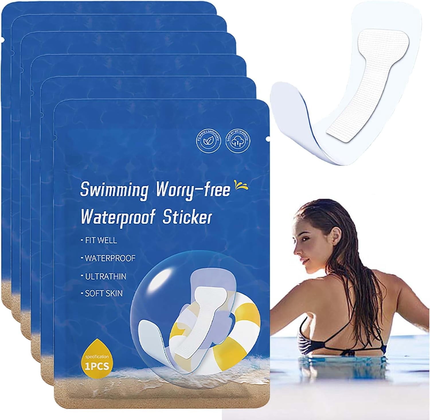 Women's Waterproof Sanitary Pads for Swimming, Skin-Friendly Prevention for Swimming & Daily Activities, Reusable Adhesive Patches - 6 PCS