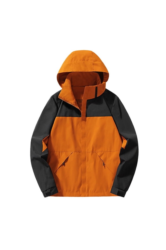 Women's Waterproof Ski Jacket Lightweight Active Outdoor Raincoat with Removable Hood Comfortable Casual Color Block Interchange Jacket Drawstring Pocket Long Sleeve Casual Outwear Jackets Orange S