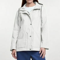 Women's Waterproof Ski Jacket Women Solid Rain Jacket Outdoor Plus Size Hooded Raincoat Windproof White 3XL