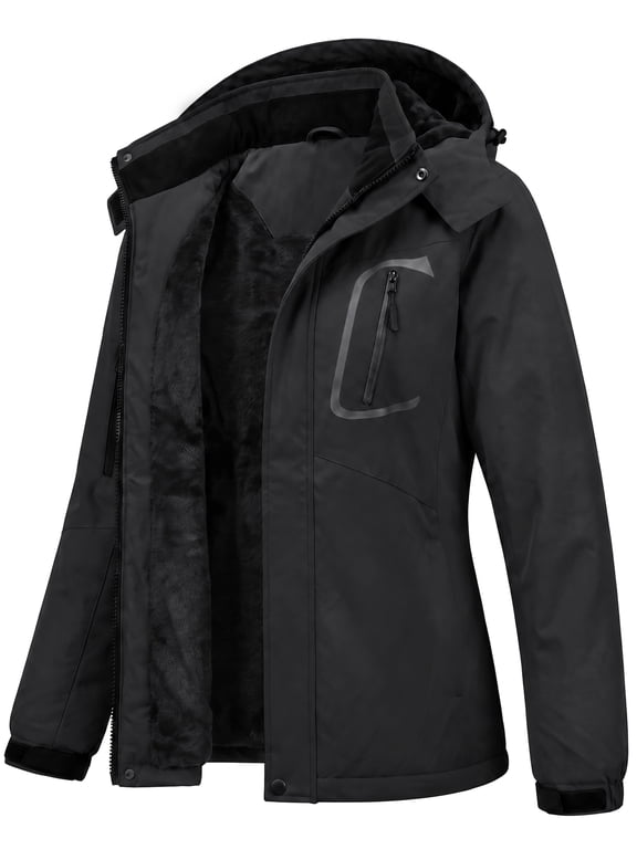 Women's Winter Coats Snow Ski Jacket Waterproof Windproof Faux Fur Lined Winter Jacket Parka, Black XXL
