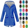 thumbnail image 1 of Women's Waterproof Ski Jacket Warm Winter Snow Coat Ndbuld Women Solid Color Rain Jacket Outdoor Hooded Windproof Loose With Pocket Coat Dark Blue S, 1 of 6