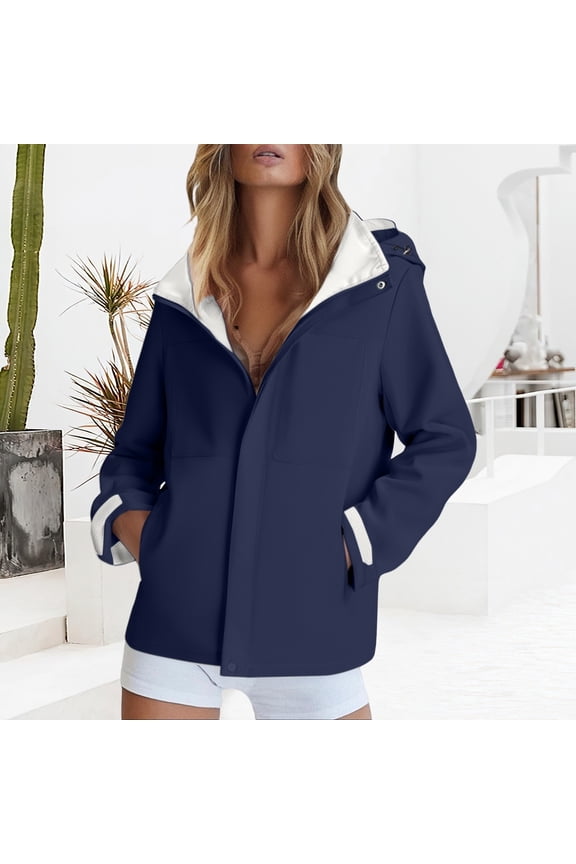 Women's Waterproof Softshell Jacket, Windproof Raincoat with Removable Hood, Fleece Lined Outdoor Jacket, Breathable Hiking Coat, Functional Rain Jacket, Multi-Pocket Anorak Navy XL