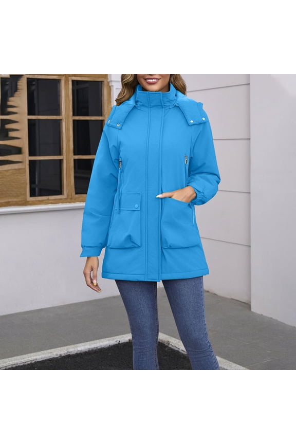 Women's Waterproof Softshell Jacket with Detachable Hood Fleece Lined Windbreaker Long Warm Parka Coat for Outdoor Hiking Travel