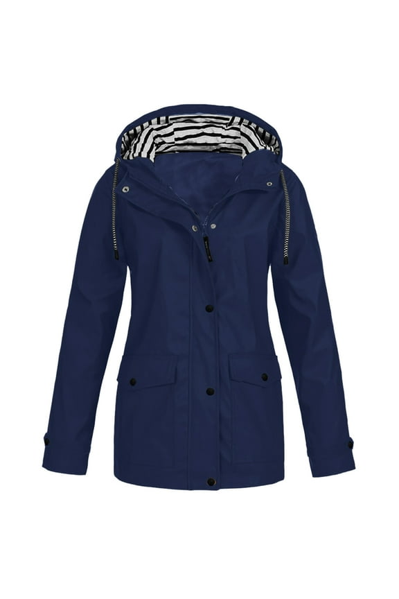 Women's Waterproof Solid Rain Jacket Outdoor Plus Size Lightweight Hooded Windbreaker Packable Windproof Loose Coat Active Outdoor Raincoat