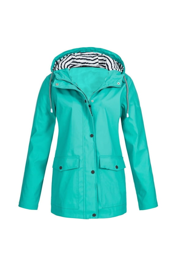Women's Waterproof Solid Rain Jacket Outdoor Plus Size Lightweight Hooded Windbreaker Packable Windproof Loose Coat Active Outdoor Raincoat