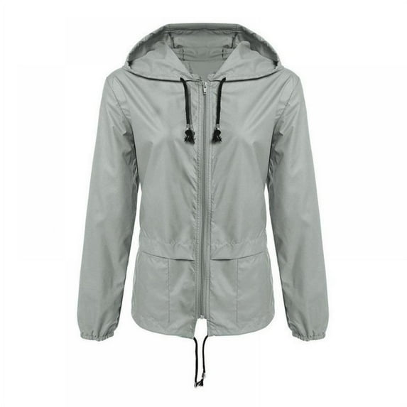 Women's Waterproof Spring Jacket Zipper Fully Taped Seams Rain Coat Spring Autumn Parka (Light Gray, L)