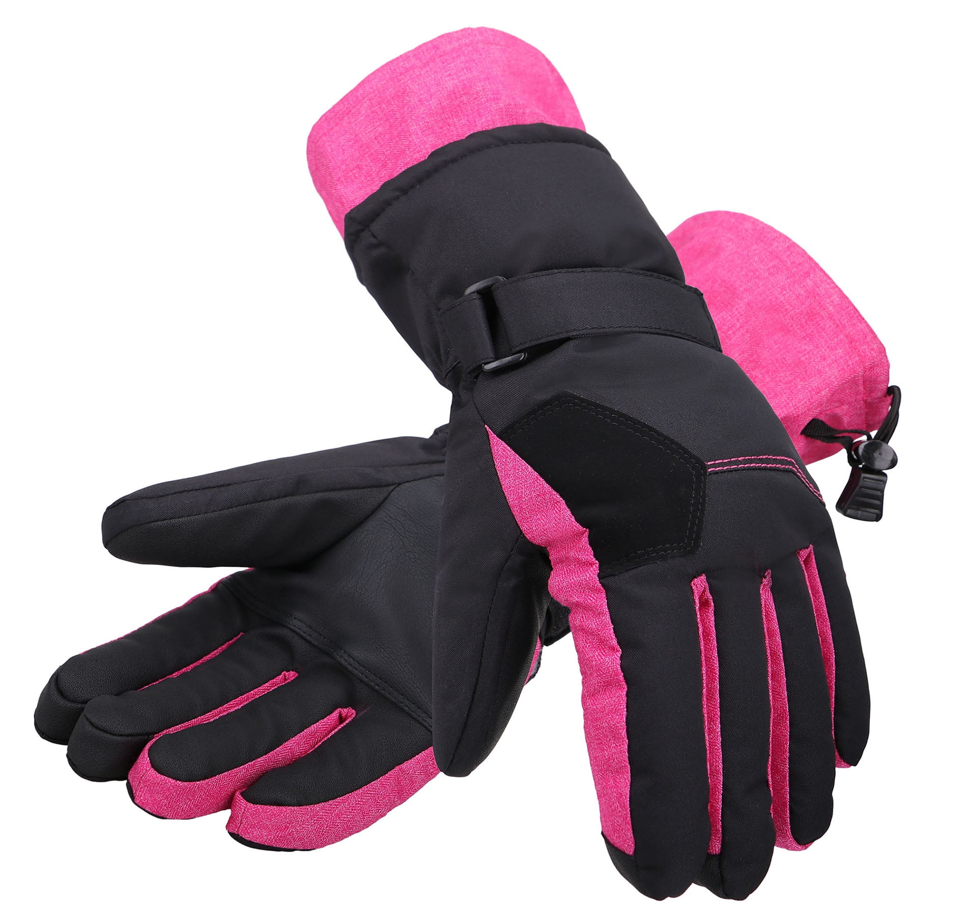 Women's Waterproof Touchscreen Ski Gloves, Black w/ Pink, Small ...