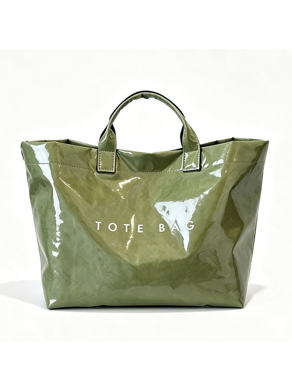 Women's PVC Letter Print Tote Bag, Green