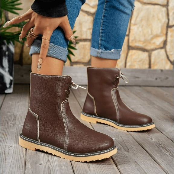 Women's Vintage Waterproof Snow Boots - Buttery-Soft Faux Wool Lined PU Leather, Ergonomic Design